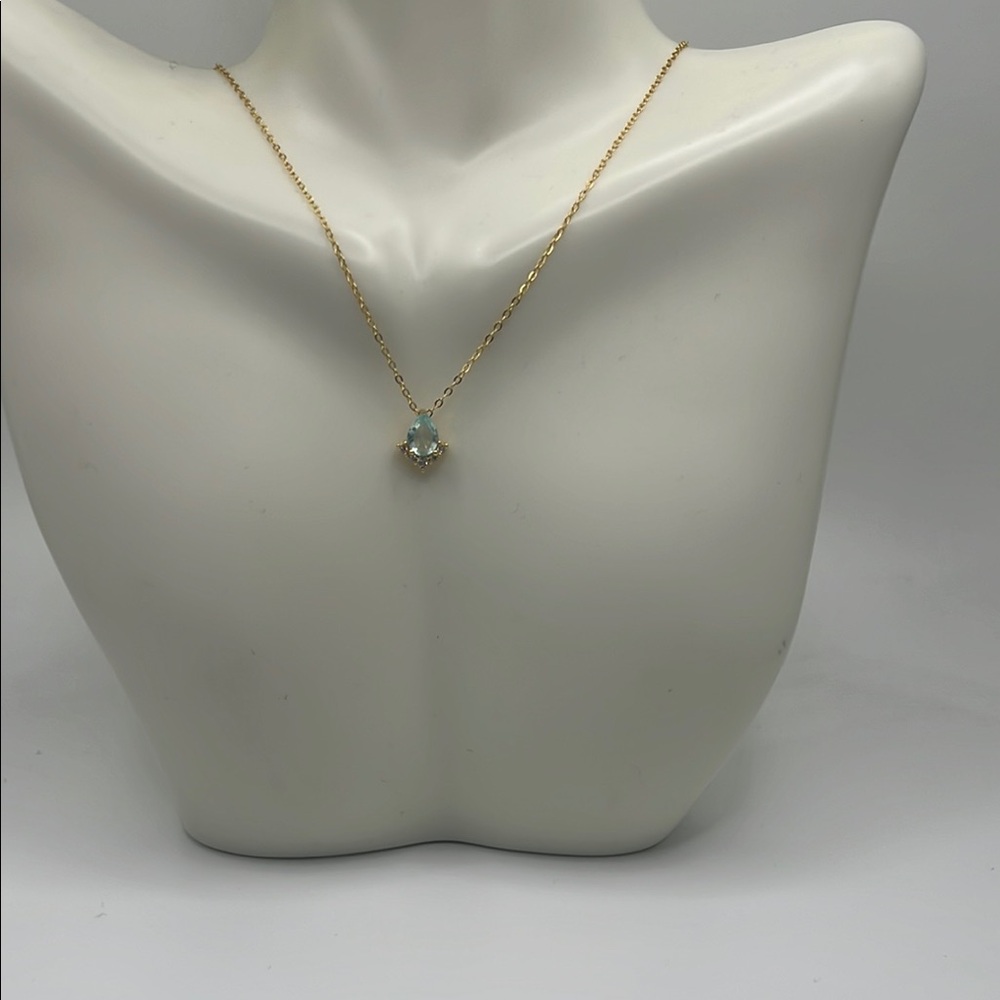 Gold and Blue aquamarine Necklace with Dainty Chain and Pendant
